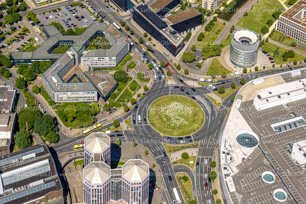 Essen250507547 | Luftbild, Kreisverkehr Berliner Platz, Funke Medienhaus Turm, Stadtkern, Essen, Ruhrgebiet, Nordrhein-Westfalen, Deutschland