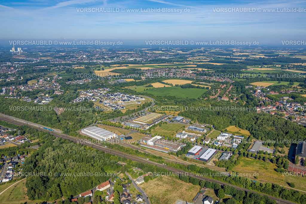 Hamm220700076 | Luftbild, Gewerbegebiet Sachsenweg, Baustelle mit Neubaugebiet Heimshof Ost am Sachsenring, Heessen, Hamm, Ruhrgebiet, Nordrhein-Westfalen, Deutschland