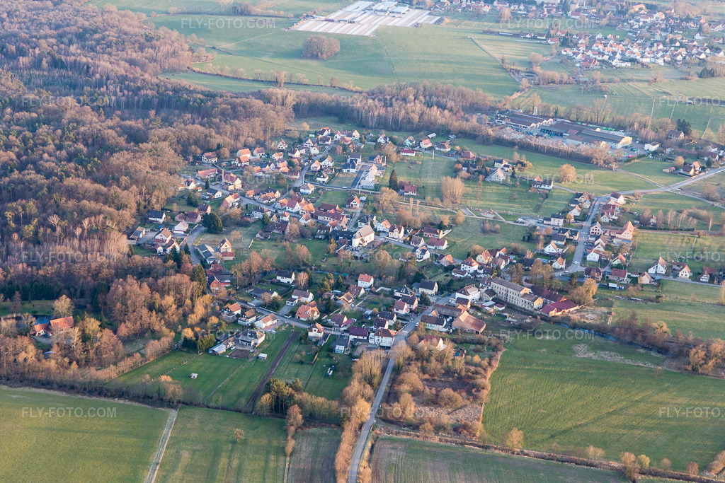 Aerial view: View of the town in Biblisheim in the state Bas-Rhin, France.Photo: IMG_104992.jpg taken on 03/21/2018 by Werner Riehm/FLY-FOTO.comResolution of the original: 5472 x 3648 px
