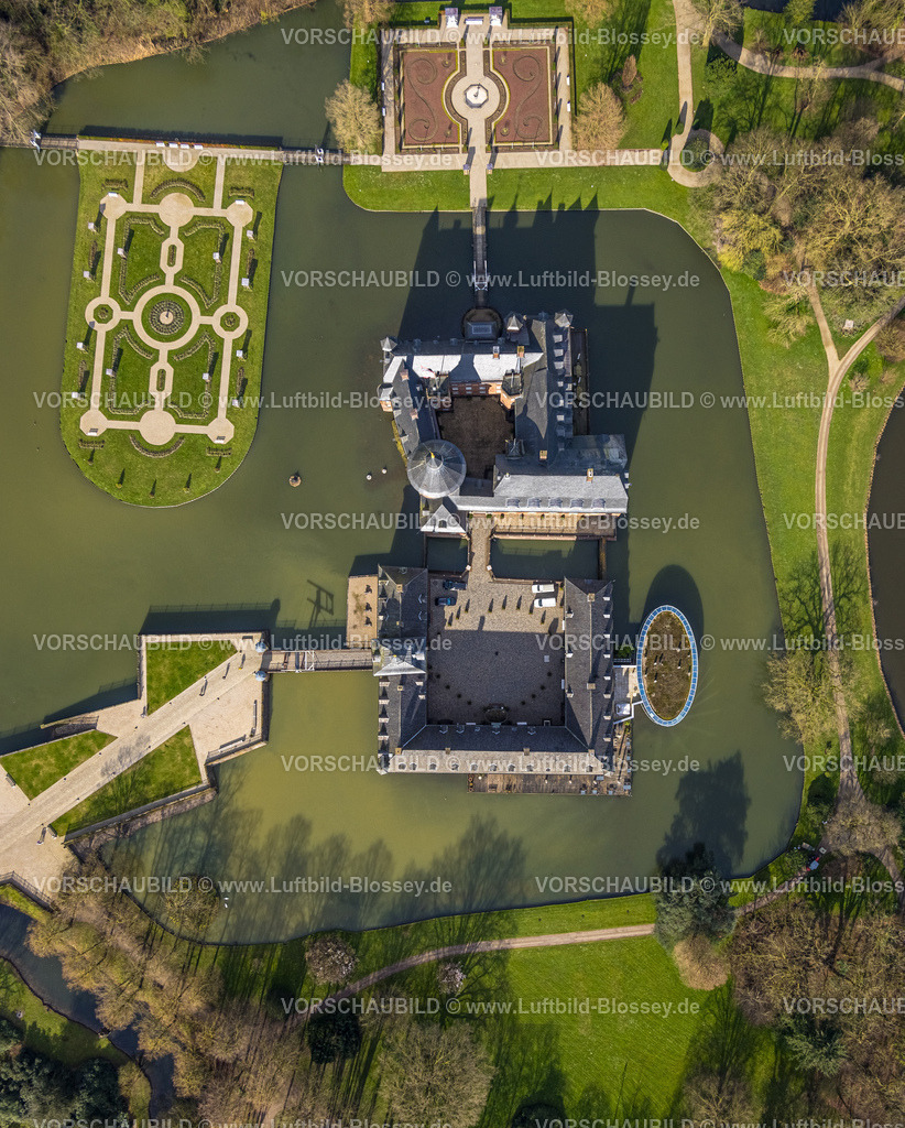 Isselburg240314133 | Luftbild, Schloss Wasserburg Anholt mit Schlosspark und Barockgarten, Restaurant Wasserpavillon, Senkrechtaufnahme, Anholt, Isselburg, Nordrhein-Westfalen, Deutschland