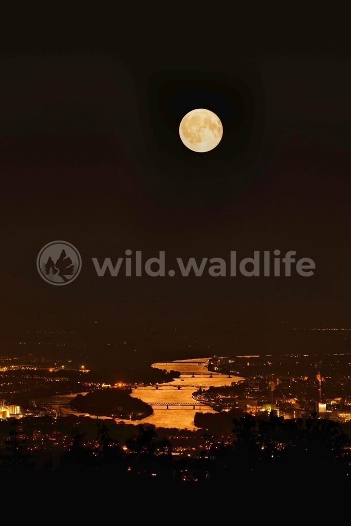 Vollmond über dem Rhein | Vollmond über dem Rhein bei Mainz  - Realisiert mit Pictrs.com