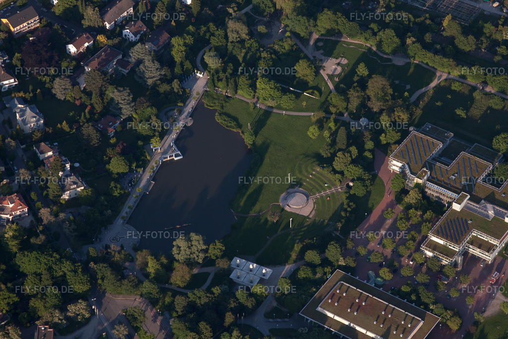 Luftbild: Albgauhalle am Horbachpark und Horbachsee in Ettlingen im Bundesland Baden-Württemberg in Deutschland. Foto: IMG_57396.jpg vom 06.06.2013 durch Werner Riehm/FLY-FOTO.deEttlingen