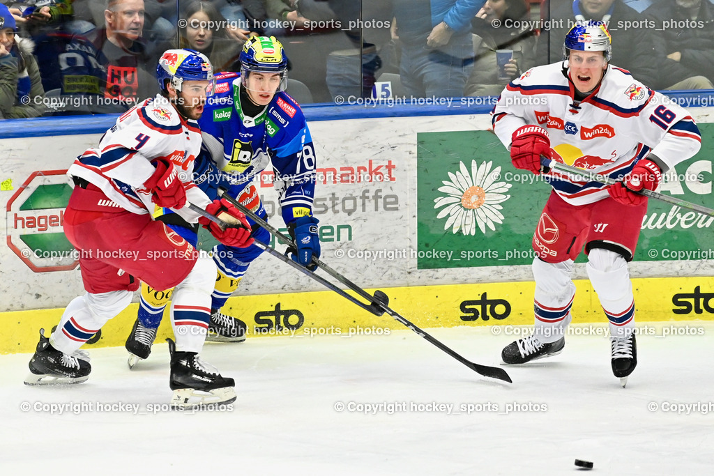 EC IDM WÄRMEPUMPEN VSV vs. EC Red Bull Salzburg | #4 Nienhuis Nash EC Redbull Salzburg, #78 MAXA Felix EC VSV, #16 Auer Luca EC Redbull Salzburg, EC IDM WÄRMEPUMPEN VSV vs. EC Red Bull Salzburg, EC IDM WÄRMEPUMPEN VSV vs. EC Red Bull Salzburg am 17.01.2025 in Villach (Stadthalle Villach), Austria, (Photo by Bernd Stefan)
