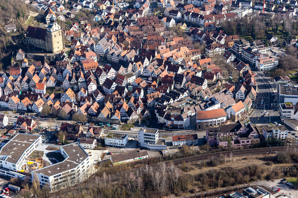 Luftbild: Küfergasse in Herrenberg im Bundesland Baden-Württemberg in Deutschland. Foto: IMG_125195.jpg vom 20.02.2021 durch Werner Riehm/FLY-FOTO.de