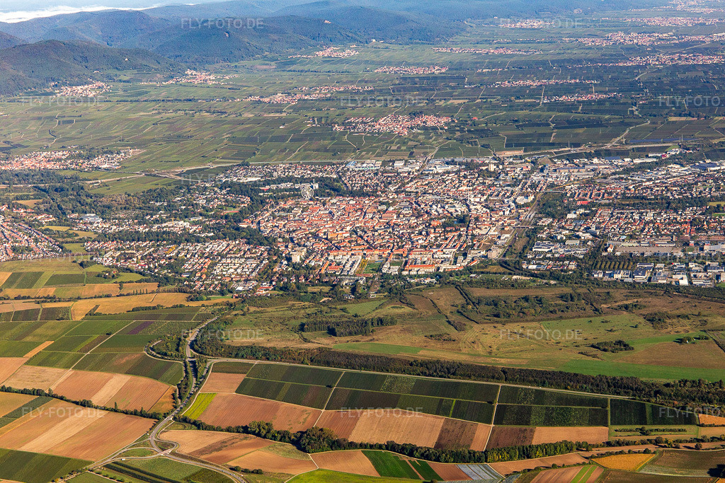 Luftbild: Stadt von Süden in Landau in der Pfalz im Bundesland Rheinland-Pfalz in Deutschland. Foto: IMG_143521.jpg vom 29.09.2024 durch Werner Riehm/FLY-FOTO.de