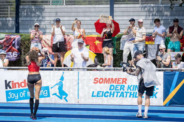 Multisport Event; Ratingen, 27.06.2026 | RATINGEN, GERMANY - JUNE 27, 2026 : Anna-Elisabeth Ehlers (GER / Germany) during high jump with her fans competing during the Multisport Event at Stadion Ratingen on June 27, 2026 in Ratingen, Germany.