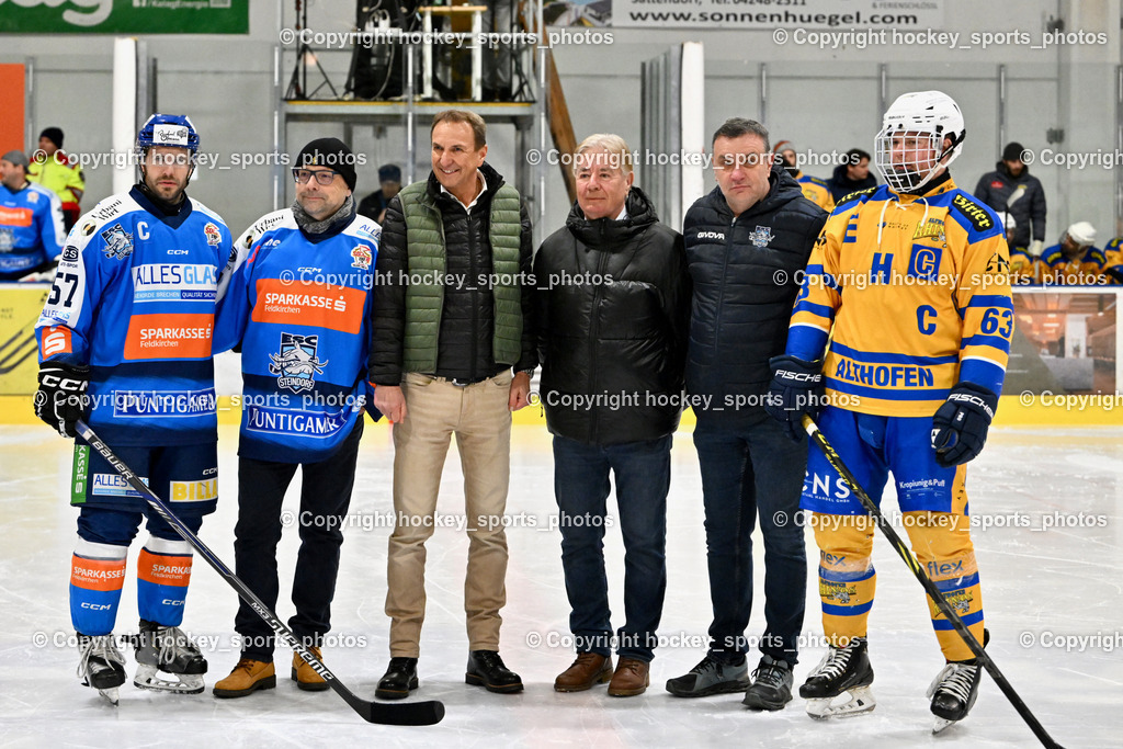 ESC SPARKASSE STEINDORF vs. EHC Althofen | #57 Wilfan Franz ESC Steindorf, Sektionsleiter ESC Steindorf Hans Tschernutter, Udo Bergner Vorstand Sparkasse Feldkirchen, Vorstandsdirektor Sparkasse Feldkirchen Gerhard Greimer, #63 Hammerle Simon EHC Althofen, ESC SPARKASSE STEINDORF vs. EHC Althofen, ESC SPARKASSE STEINDORF vs. EHC Althofen am 06.03.2026 in Steindorf (Ossiachersee Halle), Austria, (Photo by Bernd Stefan)
