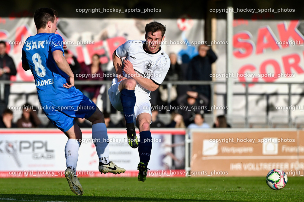 SAK vs. ATUS Velden 19.4.2024 | #8 Roman Sadnek SAK, #11 Marco Raunegger ATUS Velden, SAK vs. ATUS Velden 19.4.2024, SAK vs. ATUS Velden am 19.04.2024 in Klagenfurt (Sportpark Welzenegg), Austria, (Photo by Bernd Stefan)