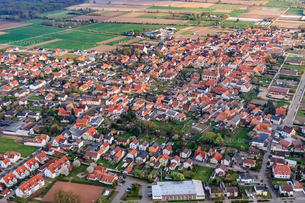 Luftbild: Ortsansicht aus Nordwesten in Zeiskam im Bundesland Rheinland-Pfalz in Deutschland. Foto: IMG_49895.jpg vom 13.04.2012 durch Werner Riehm/FLY-FOTO.de