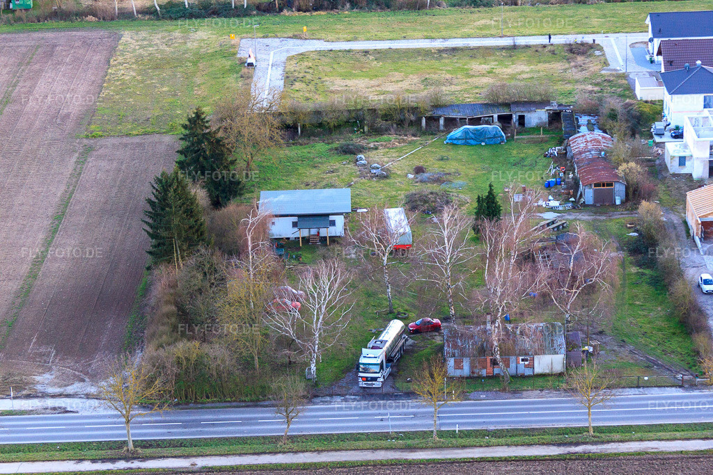 Luftbild: Spediteur an der B427 in Minfeld im Bundesland Rheinland-Pfalz in Deutschland. Foto: IMG_61969.jpg vom 28.01.2014 durch Werner Riehm/FLY-FOTO.de