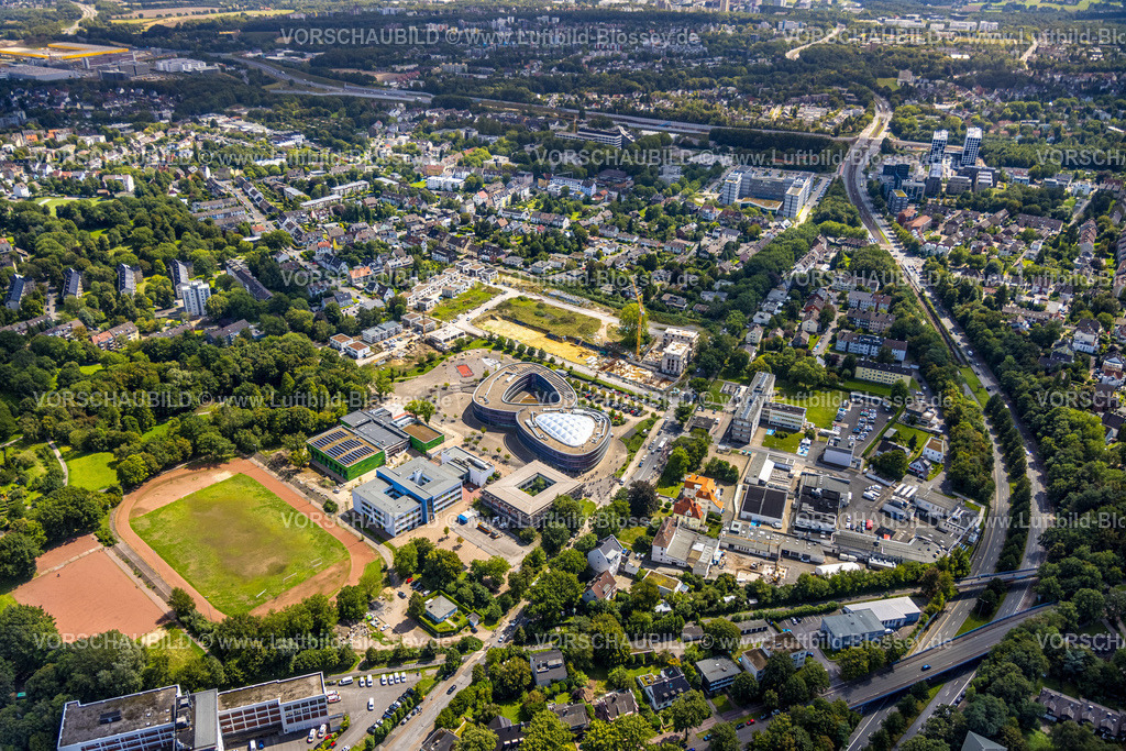 Bochum230802416 | Luftbild, Neues Gymnasium Bochum im futuristischen Design, Hans-Böckler-Realschule, Baugebiet Querenburger Straße, Altenbochum, Bochum, Ruhrgebiet, Nordrhein-Westfalen, Deutschland