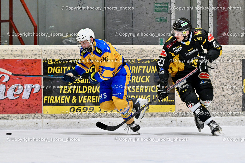 MET PHOTOVOLTAIK HORNETS SPITTAL vs. 1. EHC ALTHOFEN | #23 Sodja Urban EC Hornets Spittal, #47 Rainer Michael EHC Althofen, MET PHOTOVOLTAIK HORNETS SPITTAL vs. 1. EHC ALTHOFEN, MET PHOTOVOLTAIK HORNETS SPITTAL vs. 1. EHC ALTHOFEN am 10.01.2026 in Spittal an der Drau (Eissportzentrum Spittal), Austria, (Photo by Bernd Stefan)