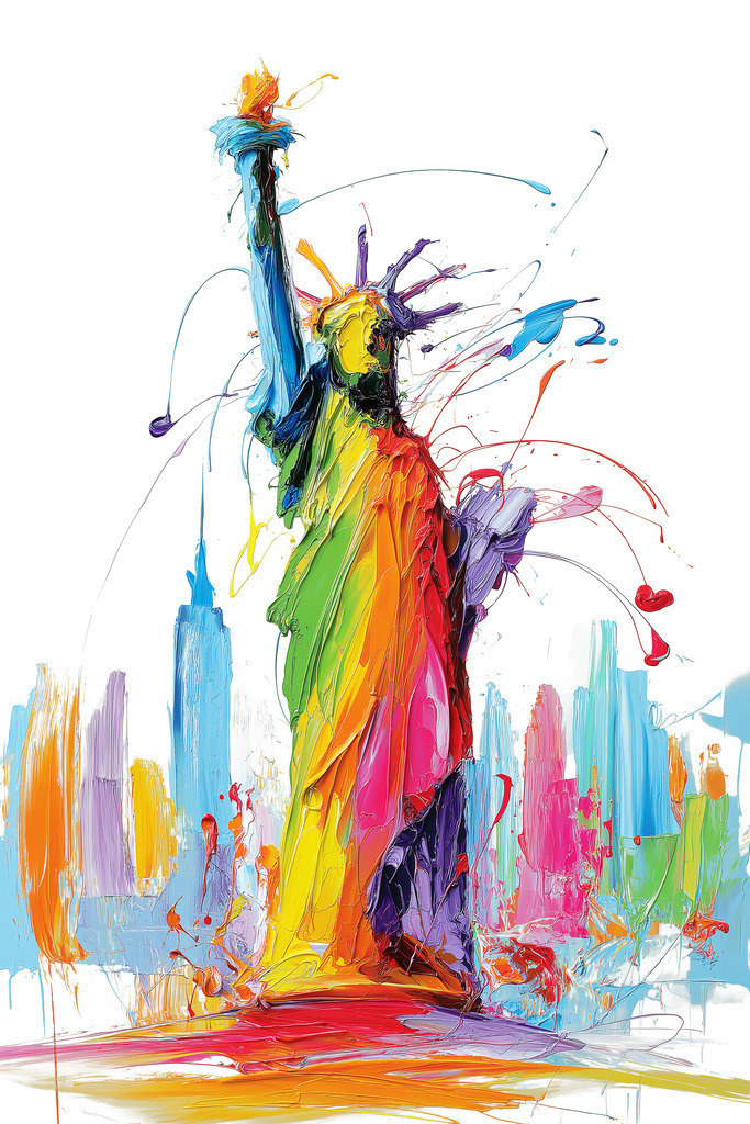 2511005 - Abstrakte Freiheitsstatue | Abstraktes New York Gemälde als hochwertiger Kunstdruck auf Leinwand, Alu-Dibond oder hinter Acrylglas.