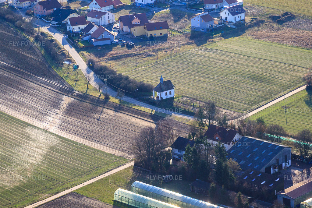 Luftbild: Arme-Seelen-Kapelle am Knittelsheimer Weg in Herxheimweyher im Bundesland Rheinland-Pfalz in Deutschland. Foto: IMG_37093.jpg vom 22.01.2011 durch Werner Riehm/FLY-FOTO.de
