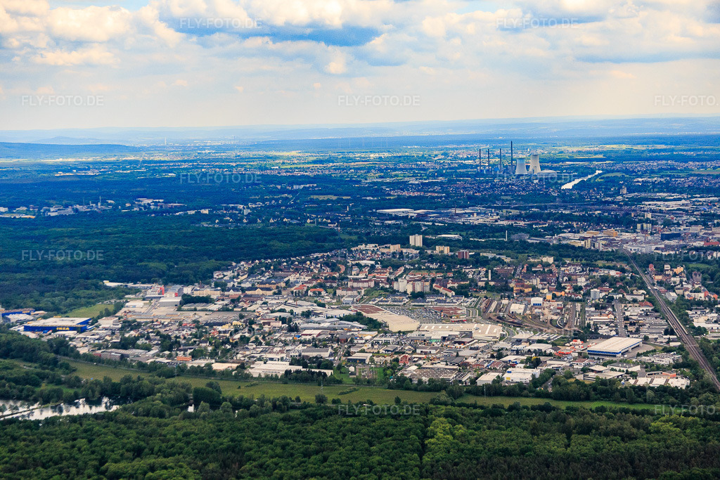 Luftbild: Industriegebiet Moselstraße von Norden in Hanau im Bundesland Hessen in Deutschland. Foto: IMG_088855.jpg vom 20.05.2016 durch Werner Riehm/FLY-FOTO.de