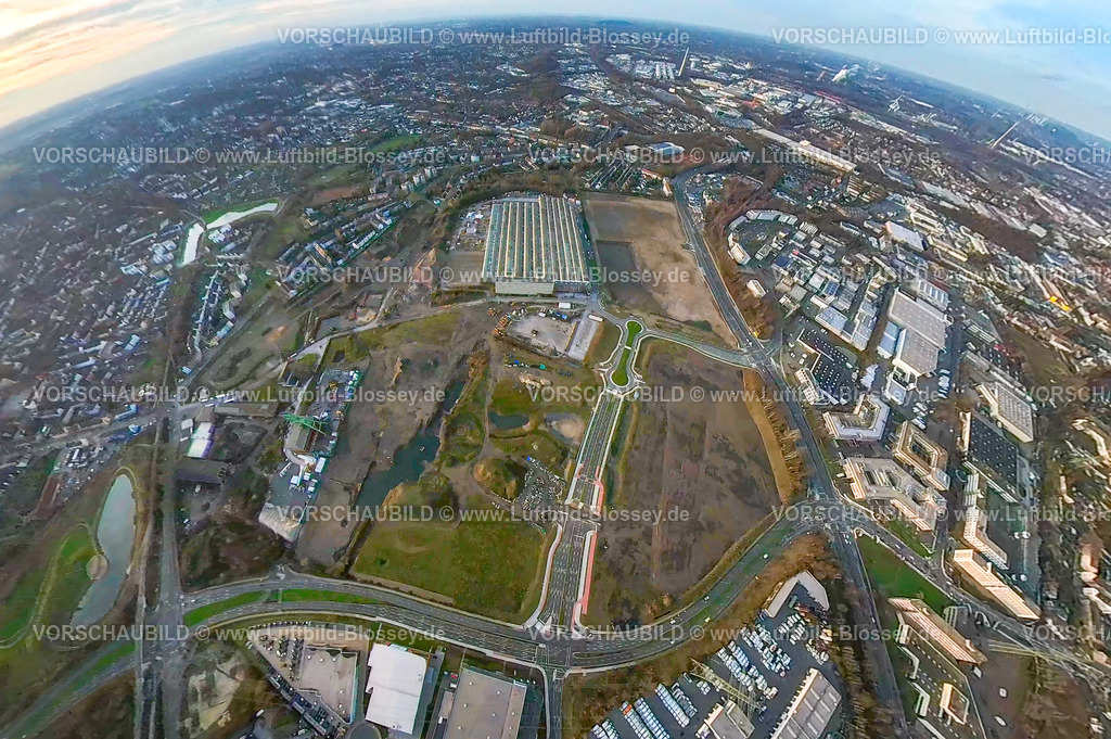 Essen2301fish0007ZecheVereinigteHeleneAmalie | Luftbild, Gelände der ehemaligen Zeche Vereinigte Helene-Amalie, Baugebiet Stadtquartier Essen 51, Fisheye Aufnahme, Fischaugen Aufnahme, 360 Grad Aufnahme, Nordviertel, Essen, Ruhrgebiet, Nordrhein-Westfalen, Deutschland