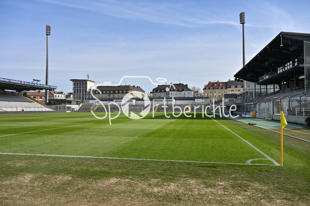 FC Bayern Amateure - 1. FC Schweinfurt 05 | Ein Blick ins Stadion an der Gruenwalder Strasse in Muenchen / Gruenwalder Stadion / Innen / Symbolbild / TSV 1860 Muenchen / Muenchner Loewen / Giesing / Symbolbild / 3. Liga / Regionalliga Bayern / Regionalliga Bayern: FC Bayern Muenchen II - 1. FC Schweinfurt 1905, Gruenwalder Stadion am 22.02.2025