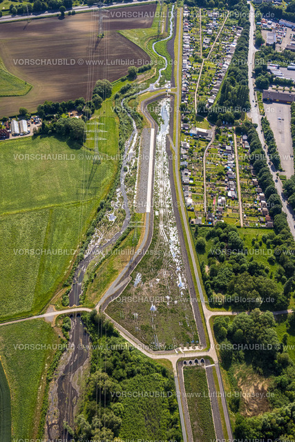 Gladbeck220501523 | Luftbild, Renaturierung Fluss Boye am Kleingärtnerverein An der Boye, Stadtgrenze Bottrop, Brauck, Gladbeck, Ruhrgebiet, Nordrhein-Westfalen, Deutschland