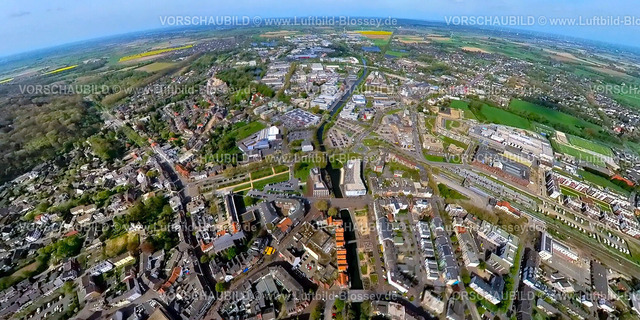 Kleve240490036Universitaet | Luftbild, Hochschule Rhein-Waal am Spoykanal, Wohngebiet und Geschäftsviertel, Erdkugel, Fisheye Aufnahme, Fischaugen Aufnahme, 360 Grad Aufnahme, tiny world, little planet, fisheye Bild, Kleve, Niederrhein, Nordrhein-Westfalen, Deutschland