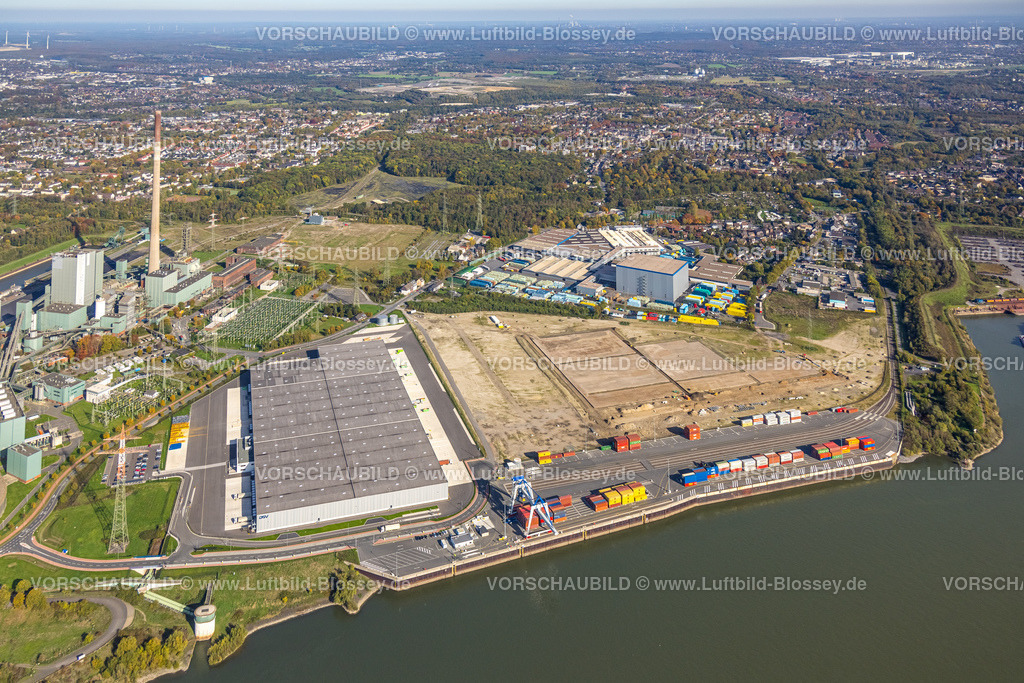 Duisburg221003692Walsum_Logport | Luftbild, logport VI am Fluss Rhein, Baustelle mit Neubau Logistikunternehmen DSV Halle, Alt-Walsum, Duisburg, Ruhrgebiet, Nordrhein-Westfalen, Deutschland