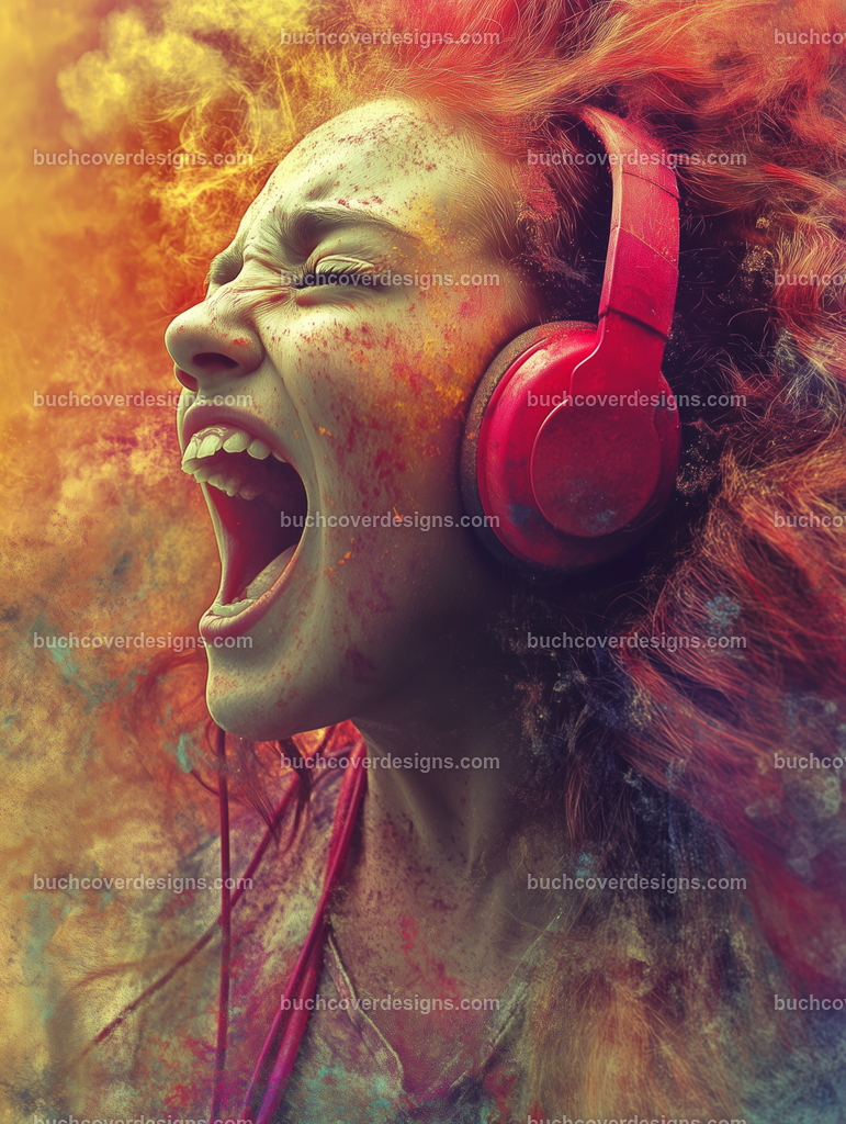 Gesicht einer Frau mit Kopfhörer (175) | vivid colors - high detail - photographic - sureal - screaming woman with a red headphone, --ar 3:4 --stylize 50 --weird 100 --v 6.1 Job ID: 6893fa95-8b55-45c3-ad49-d9bc4375af14