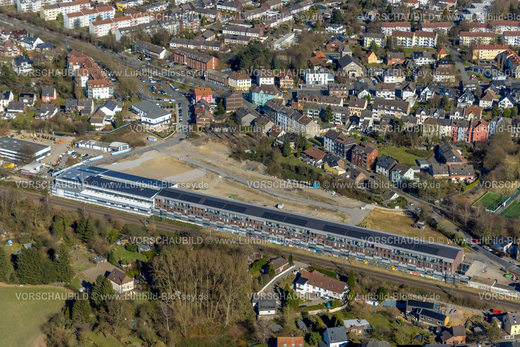 Dortmund250302144 | Luftbild, Baustelle mit langgezogenem Neubau eines Wohnquartiers, Krückenweg Ecke An der Witwe, ehem. Weichenfabrik Schreck-Mieves, Barop, Dortmund, Ruhrgebiet, Nordrhein-Westfalen, Deutschland