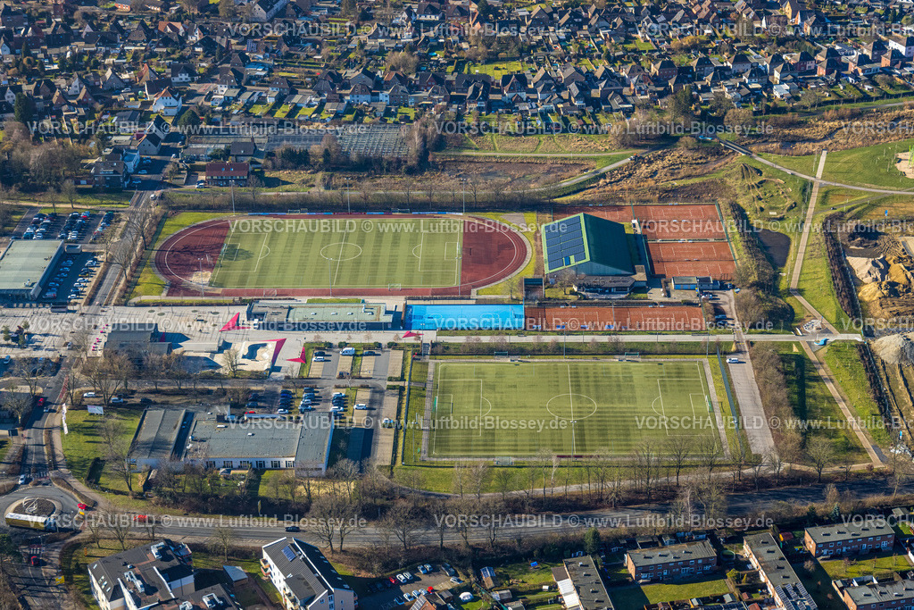 Selm230205666 | Luftbild, Sportanlage, Sportplatz Sparkassen-Arena, Tennisplätze, Skatepark, Campusplatz Nord, Selm, Münsterland, Nordrhein-Westfalen, Deutschland