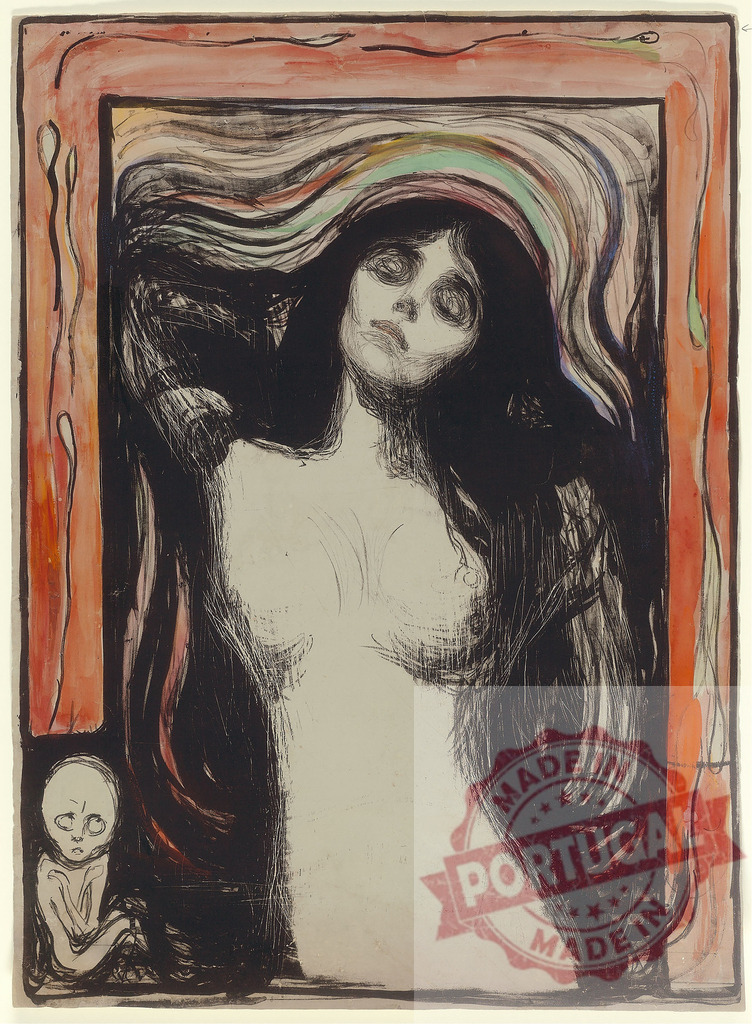 Edvard Munch Madonna lithograph depicting woman and fetus | Edvard Munch Graphic print by Edvard Munch featuring a woman with flowing hair and a fetus in a corner - Realisiert mit Pictrs.com