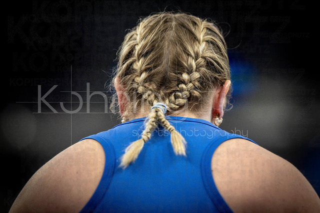 ISTAF Indoor; Duesseldorf, 24.01.2026 | DUESSELDORF, GERMANY - JANUARY 24:  The hair of Julia Ritter (GER), shot put, during the ISTAF Indoor Dusseldorf at PSD Bank Dome on January 24, 2026 in Duesseldorf, Germany. 