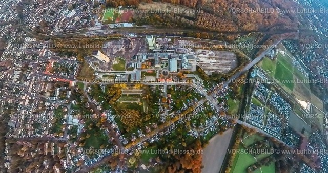 Gelsenkirchen231190110ZecheWesterholt-topaz | Luftbild, Ehemalige Zeche Westerholt Steinkohlebergwerk umgeben von herbstlichen Laubbäumen, neues Quartier für Arbeiten und Wohnen, Erdkugel, Fisheye Aufnahme, Fischaugen Aufnahme, 360 Grad Aufnahme, tiny world, little planet, fisheye Bild, Hassel, Gelsenkirchen, Ruhrgebiet, Nordrhein-Westfalen, Deutschland