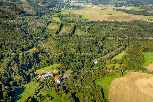 Balve230907683 | Luftbild, Haus Recke und Binolen Bahnhof im Wald, Volkringhausen, Balve, Sauerland, Nordrhein-Westfalen, Deutschland