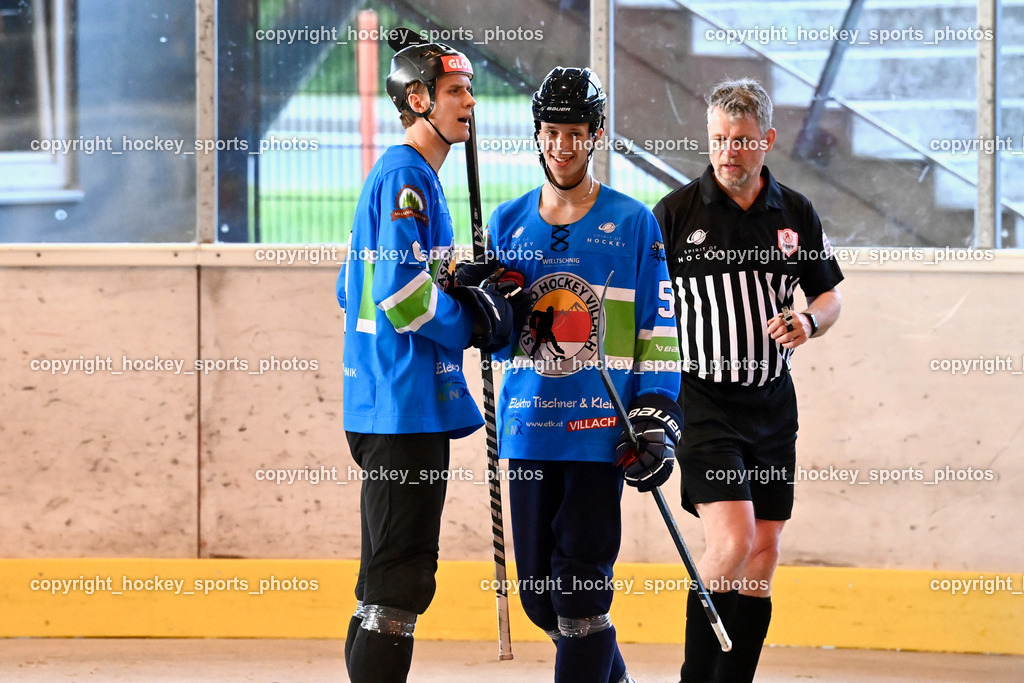 Team Zehenthof vs. ASKÖ Hockey Villach | Jubel ASKÖ Hockey Villach Mannschaft, #9 Wieltschnig Paolo, #53 Nindler Elias, Steiner Alois Referee, Team Zehenthof vs. ASKÖ Hockey Villach, Team Zehenthof vs. ASKÖ Hockey Villach am 01.06.2025 in Velden (Eishalle Velden ), Austria, (Photo by Bernd Stefan)