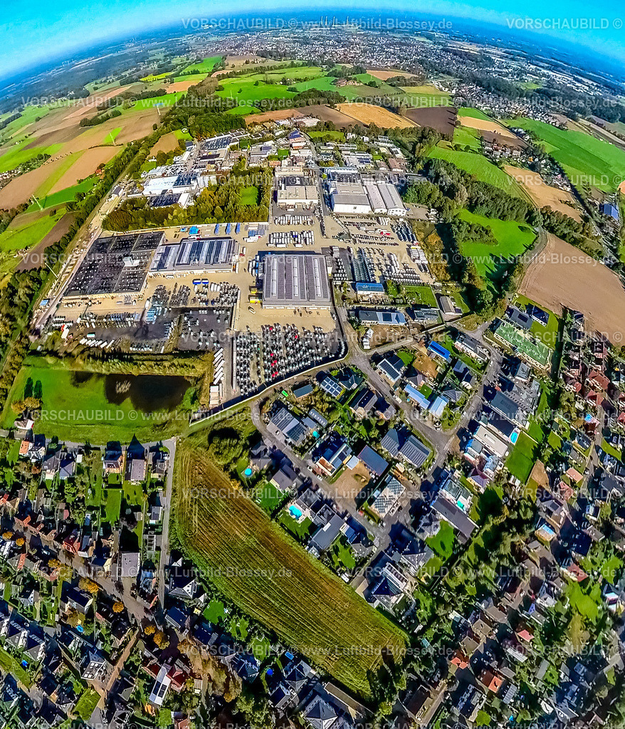 Selm241190517BorkGewerbegebietGutenbergstrasse | Luftbild, Industriegebiet und Gewerbegebiet Gutenbergstraße, Erdkugel, Fisheye Aufnahme, Fischaugen Aufnahme, 360 Grad Aufnahme, tiny world, little planet, fisheye Bild, Bork, Selm, Ruhrgebiet, Nordrhein-Westfalen, Deutschland