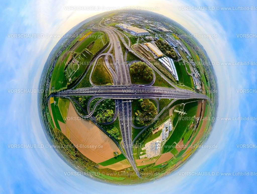 Aachen240490006BAB-KreuzAachen_A44_A4 | Luftbild, Autobahnkreuz Aachen, Autobahn A4 und Autobahn A44, Erdkugel, Fisheye Aufnahme, Fischaugen Aufnahme, 360 Grad Aufnahme, tiny world, little planet, fisheye Bild, Haaren, Aachen, Niederrhein, Nordrhein-Westfalen, Deutschland