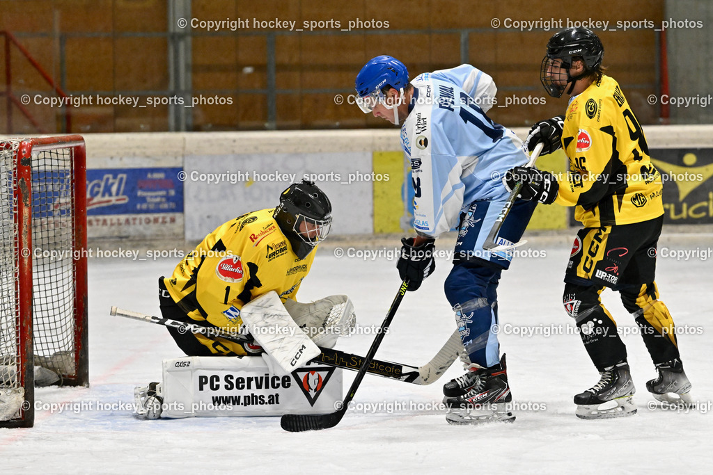 EC Spittal Hornets vs. ESC Steindorf 28.10.2023 | #1 Zauchner Rene, #18 Pewal Martin, #96 Peharz Joshua