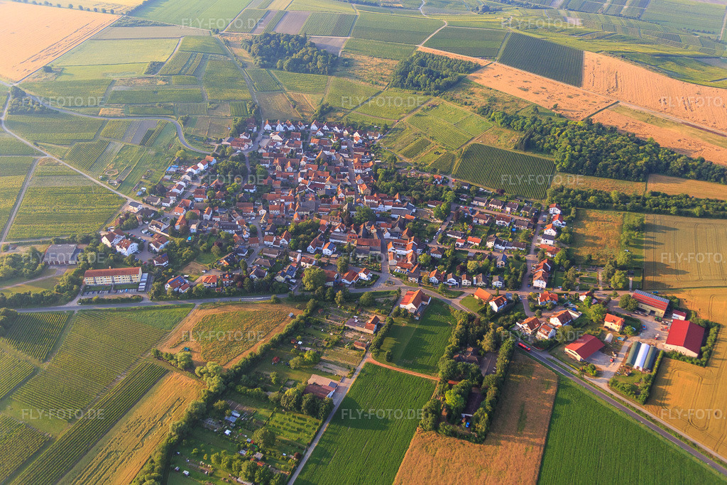 Luftbild: Dorfübersicht aus Norden im Ortsteil Rommersheim in Wörrstadt im Bundesland Rheinland-Pfalz in Deutschland. Foto: IMG_091312.jpg vom 07.07.2016 durch Werner Riehm/FLY-FOTO.de