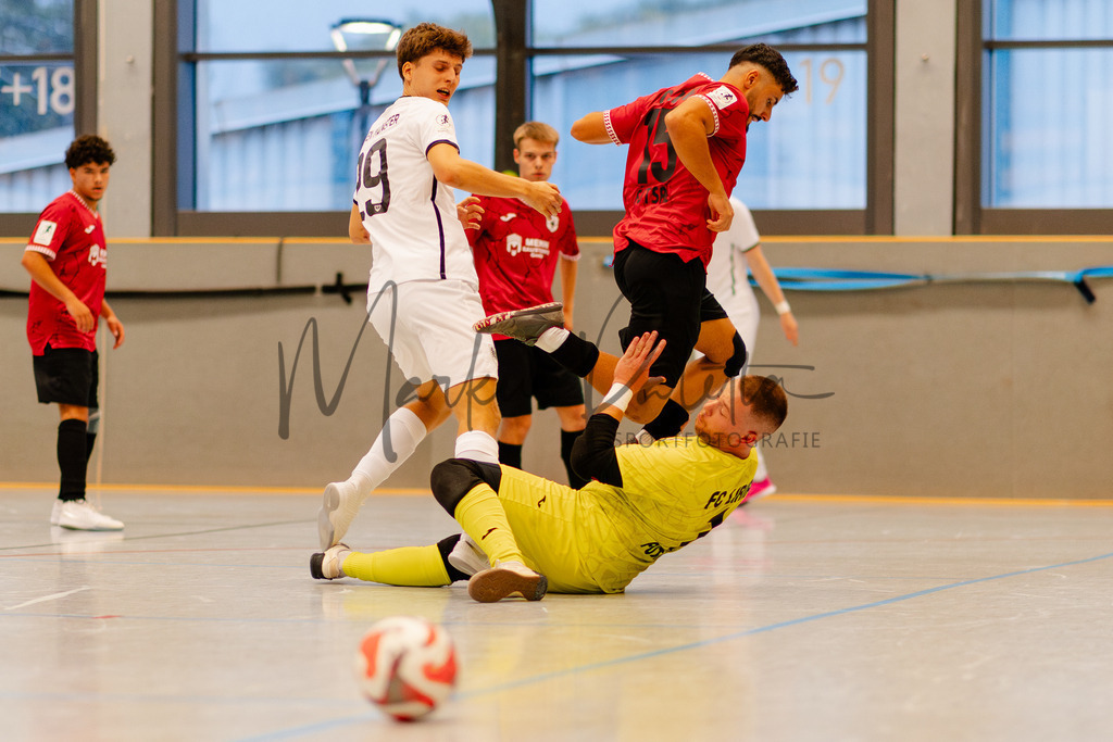 Futsal-Bundesliga, Saison 2025/2026, 2. Spieltag: SC Preußen Münster - FC Liria Futsal Berlin | Futsal-Bundesliga, Saison 2025/2026, 2. Spieltag, SC Preußen Münster empfängt FC Liria Berlin in der Universitäts-Sporthalle in Münster. Foto: sportfotografie.ms | Markus Paletta - Realisiert mit Pictrs.com