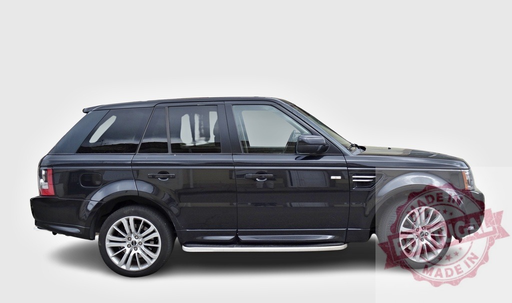 Stylish black Range Rover Sport showing its side view | Side view of a black Range Rover Sport on a white background, showcasing its luxury and design - Realisiert mit Pictrs.com