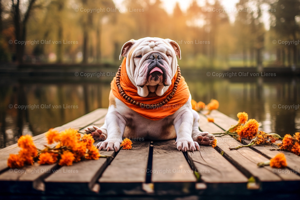 Bulldogge meditiert am See | Bulldoggen am See