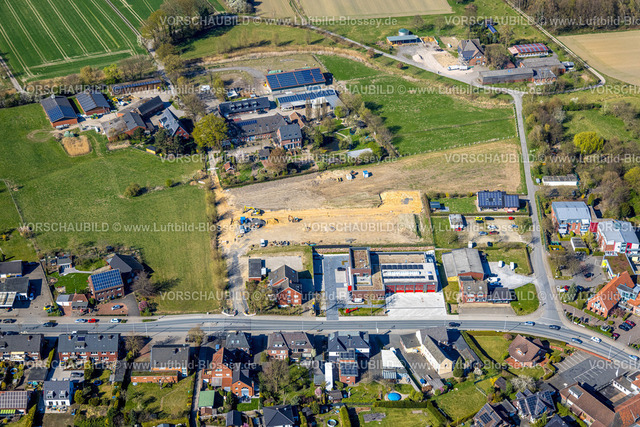 Werne250403058 | Luftbild, Feuerwehrgerätehaus Baustelle und Neubau an der Werner Straße Ecke Panhoffweg, Baugebiet, Stockum, Werne, Ruhrgebiet, Nordrhein-Westfalen, Deutschland