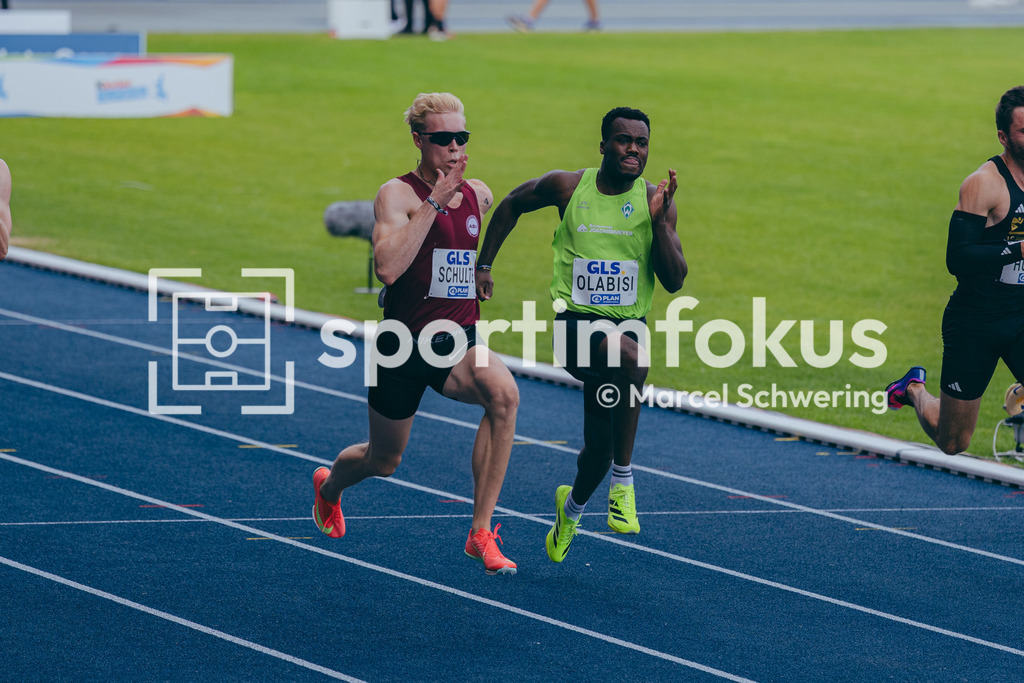 Deutsche Meisterschaften der Frauen und Männer 2026 | Marvin Schulte, ASV Köln e. V., Noah Olabisi, SV Werder Bremen, 100-Meter-Lauf, Vorlauf, Deutsche Meisterschaften der Frauen und Männer 2026, Lohrheidestadion Bochum-Wattenscheid, 25.07.2026. Foto: Marcel Schwering / sportimfokus - Realisiert mit Pictrs.com