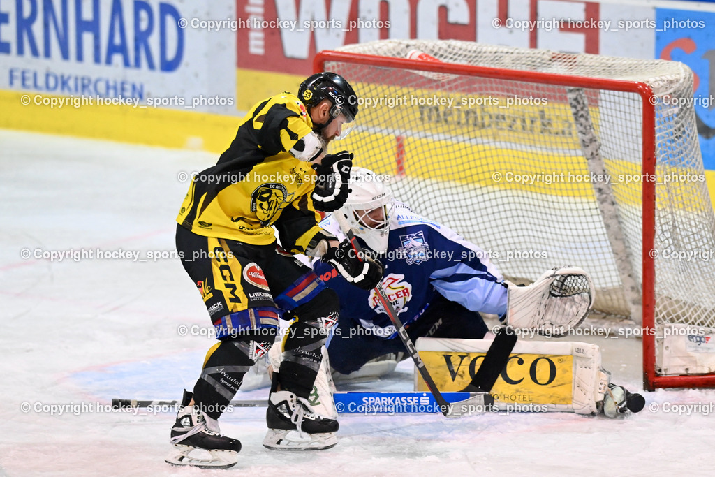 ESC Steindorf vs. EC Hornets Spittal 25.2.2024 | #33 Kabas Michael EC Hornets Spittal, #31 Steiner Paul ESC Steindorf, ESC Steindorf vs. EC Hornets Spittal 25.2.2024, ESC Steindorf vs. EC Hornets Spittal 25.2.2024 am 25.02.2024 in Steindorf (Ossiachersee Halle), Austria, (Photo by Bernd Stefan)