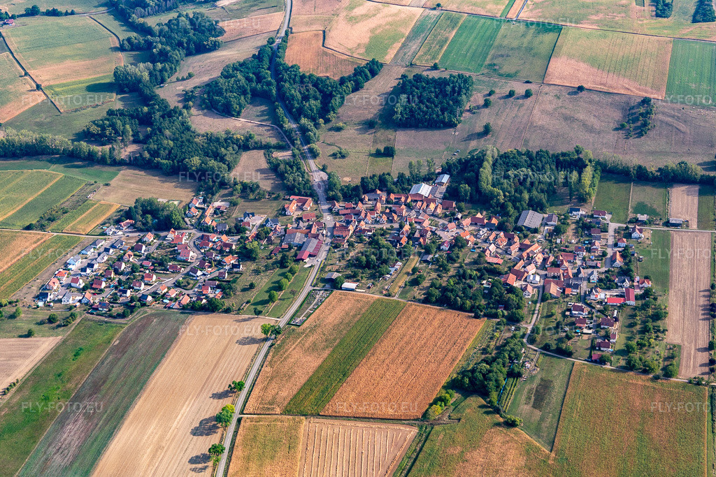 Vue aérienne: Vue de la ville depuis le sud-ouest à Ingolsheim dans le département Bas Rhin, France – .Photo: IMG_134290.jpg prise le 29/08/2022 par Werner Riehm/FLY-FOTO.eu – Résolution de l'original: 5472 x 3648 px – Ingolsheim