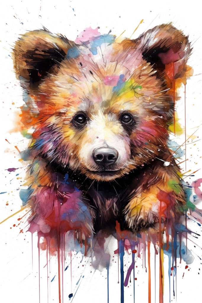 2601012 - Kleiner Bär im Pop Art Stil | Kleiner Bär im Stil eines Pop Art Aquarell-Gemäldes.
