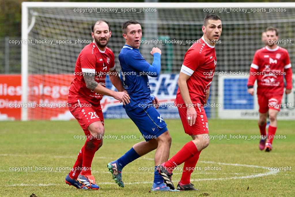 SV Rothenthurn vs. Union Matrei | #20 Andreas Allmayer SV Rothenthurn, #28 Michael Berger Matrei, #4 Dragan Erdeljan SV Rothenthurn, SV Rothenthurn vs. Union Matrei, SV Rothenthurn vs. Union Matrei am 09.11.2024 in Rothenthurn (Sportplatz Rothenthurn), Austria, (Photo by Bernd Stefan)