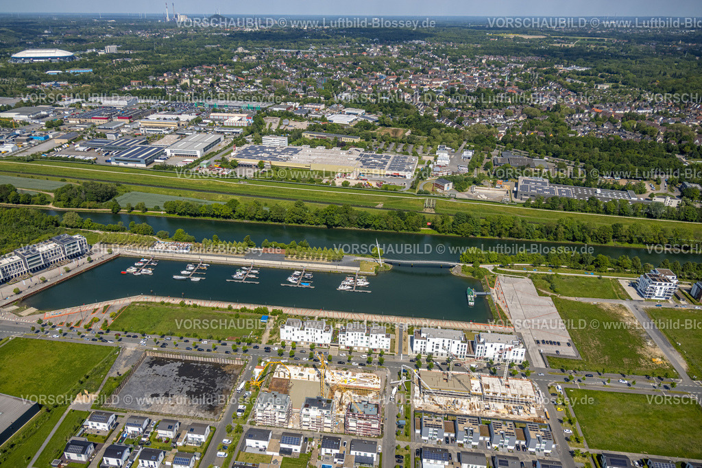 Gelsenkirchen230511103 | Luftbild, Baustelle am Hafenquartier Graf Bismarck, Yachthafen Stölting Marina, Bismarck, Gelsenkirchen, Ruhrgebiet, Nordrhein-Westfalen, Deutschland