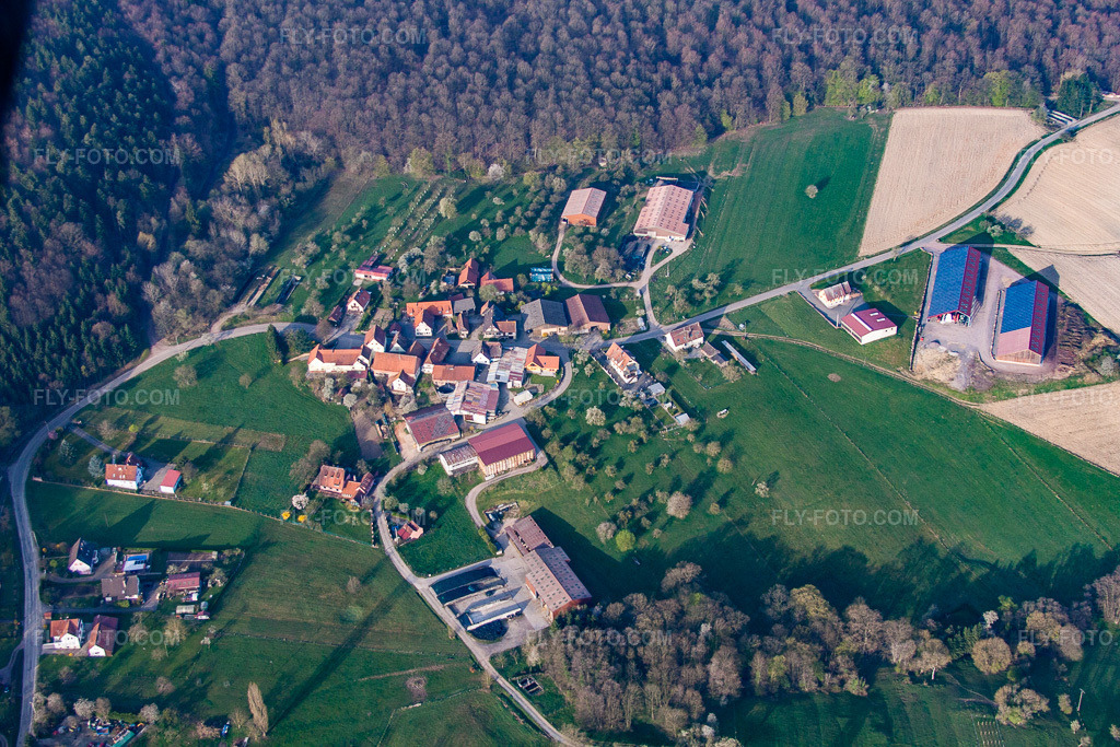 Aerial view: View of the town in Lembach in the state Bas-Rhin, France.Photo: IMG_63675.jpg taken on 03/30/2014 by Werner Riehm/FLY-FOTO.comResolution of the original: 4752 x 3168 px