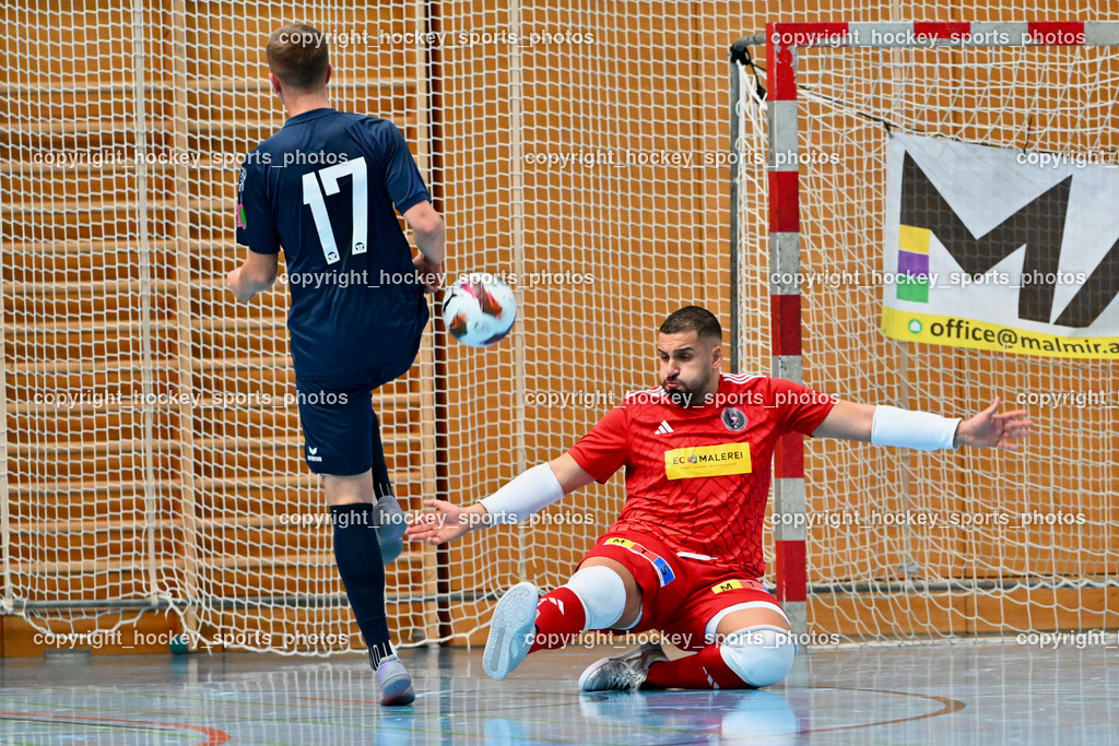 Carinthia Flamengo Futsal Club vs. LPSV-K | #17 Sifet Lidan LPSV-K, #1 Youssef Helal Carinthia Flamengo, Carinthia Flamengo Futsal Club vs. LPSV-K, Carinthia Flamengo Futsal Club vs. LPSV-K am 03.11.2024 in Klagenfurt (Ballspielhalle Viktring), Austria, (Photo by Bernd Stefan)