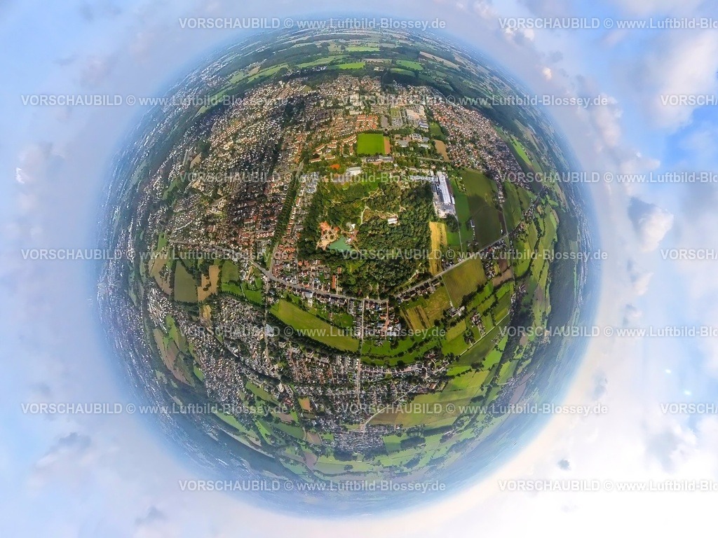 Hamm230990074 Werries Maxipark | Luftbild, Maximilianpark, Ortsansicht Ortsteil Werries, Erdkugel, Fisheye Aufnahme, Fischaugen Aufnahme, 360 Grad Aufnahme, tiny world, Uentrop, Hamm, Ruhrgebiet, Nordrhein-Westfalen, Deutschland