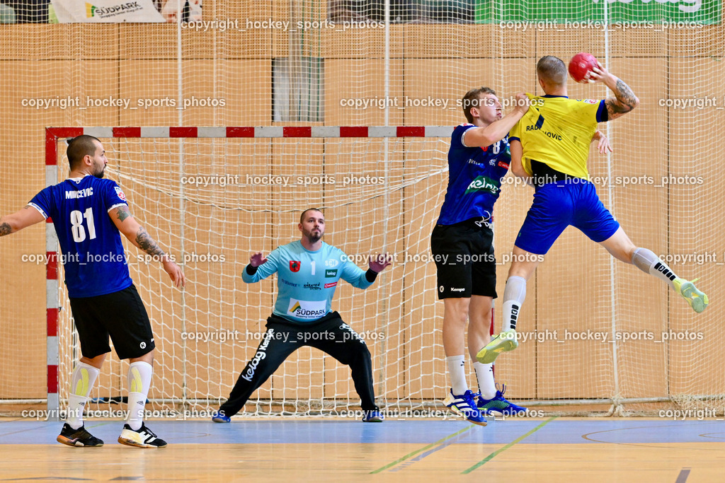 SC Ferlach vs. UHC Hollabrunn | #81 MILICEVIC Adrian SC Ferlach, #1 DOBAJ Gasper SC Ferlach, #8 KNAPP Simon SC Ferlach, #7 RADJENOVIC Rade UHC Hollabrunn, SC Ferlach vs. UHC Hollabrunn, SC Ferlach vs. UHC Hollabrunn am 20.09.2025 in Ferlach (Ballspielhalle Ferlach), Austria, (Photo by Bernd Stefan)